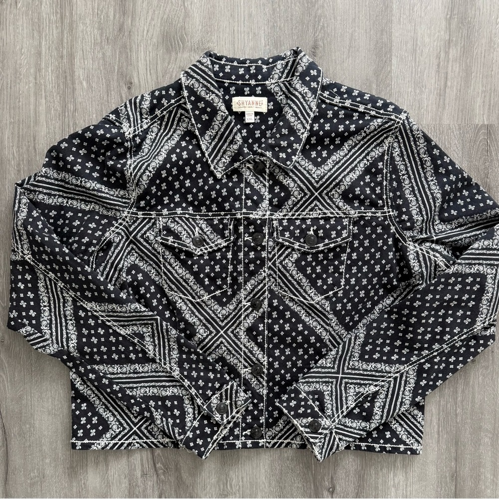Shyanne Bandana Print Cropped Jacket Dark Blue/Black – Size XXL